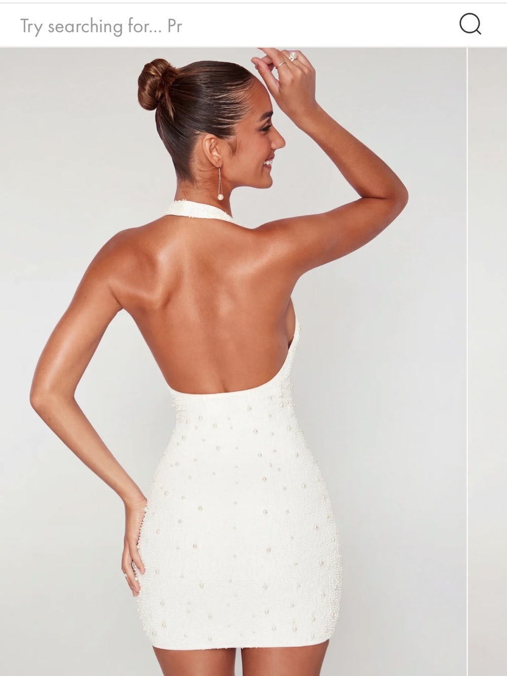 Oh Polly White Beaded Halter Mini Dress - Picture 2 of 6